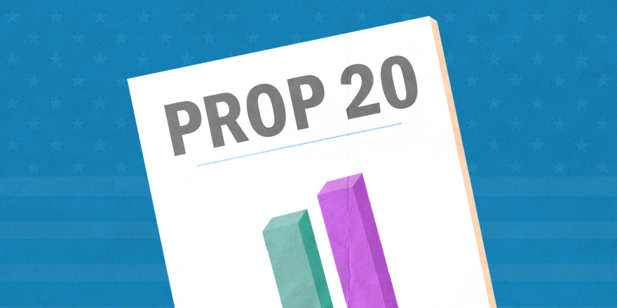 An illustration depicts a bar chart with the label "Prop 20."