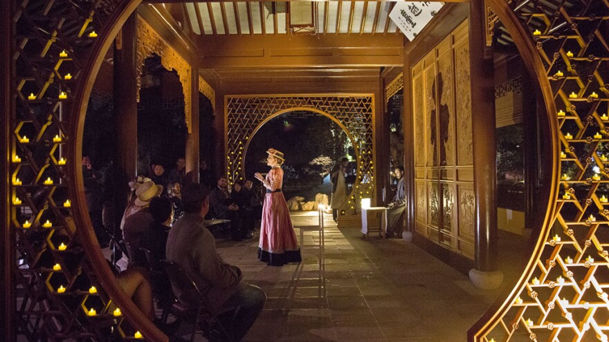 A scene from "Nightwalk in the Chinese Garden" at the Huntington Museum.