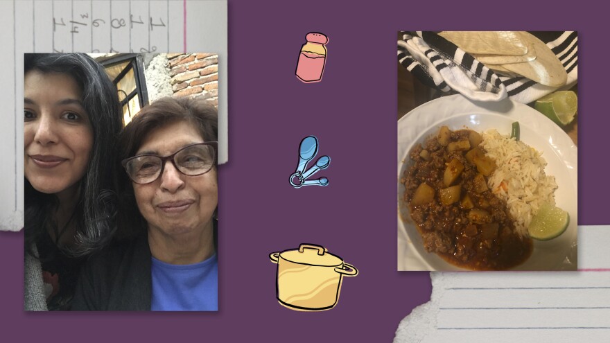 Left: Miriam Armendariz Piccolo with her mother, Genoveva. Right: the finished picadillo.