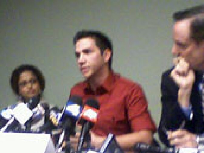 Derrick Burts is a 24-year-old porn actor stepping forward to say he was diagnosed HIV positive in October. Left: Dr. Shilpa Sayana, HIV care provider with AIDS Healthcare Foundation; Right: Michael Weinstein, president, AIDS Healthcare Foundation