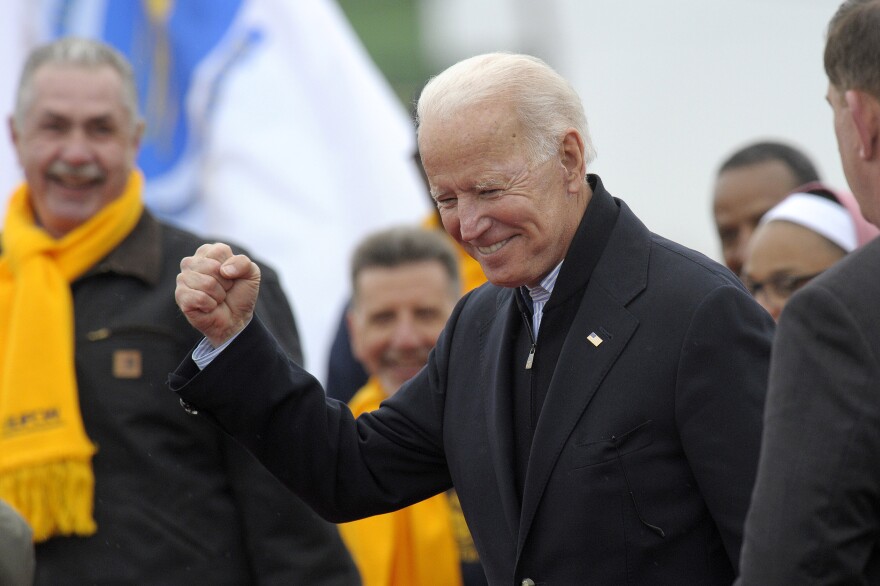 Former US vice president Joe Biden leaves a rally organized by UFCW Union members to support Stop and Shop employees on strike throughout the region at the Stop and Shop in Dorchester, Massachusetts, April 18, 2019. - The 76-year-old Biden has not yet officially thrown his hat in the ring for the 2020 presidential election. (Photo by JOSEPH PREZIOSO / AFP)        (Photo credit should read JOSEPH PREZIOSO/AFP/Getty Images)
