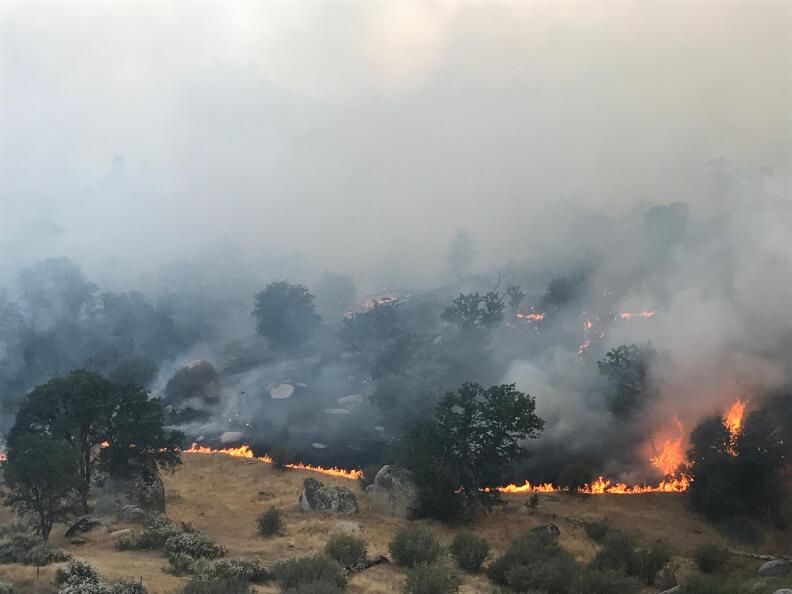 The Highway Fire burns along State Route 178 in the Kern River Canyon on June 18, 2017.