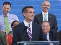 Eric Garcetti delivers his speech at his mayoral inauguration ceremony on June 30th, 2013. He is the 42nd mayor of Los Angeles.