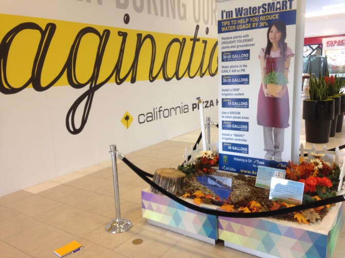 A display set up at the Westfield Santa Anita mall about how to save water. It's part of the City of Arcadia's efforts to cut back water use by 36% as compared to 2013.