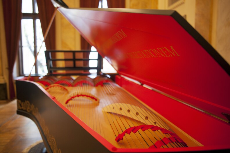 This photo taken on October 18, 2013 in Krakow shows an extremely rare Viola Organista, based on a late 15th-century design by Leonardo da Vinci, built by Polish concert pianist, Slawomir Zubrzycki. The instrument which was unveiled this month was built over the last three years.