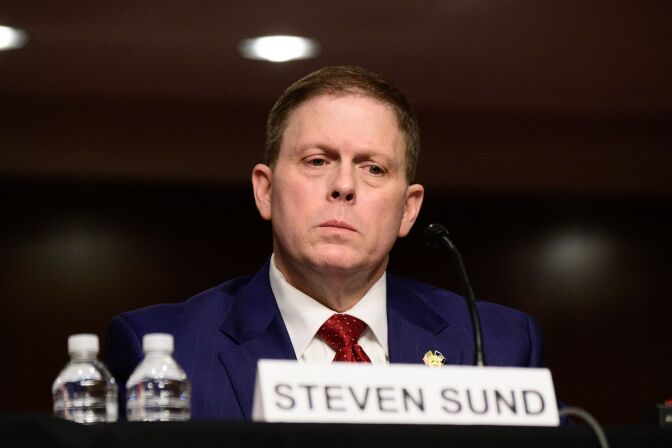Former US Capitol Police Chief Steven Sund testifies in a Senate Homeland Security and Governmental Affairs and Senate Rules and Administration committees joint hearing on Capitol Hill, Washington, DC, February 23, 2021, to examine the January 6th attack on the Capitol. (Photo by ERIN SCOTT / POOL / AFP) (Photo by ERIN SCOTT/POOL/AFP via Getty Images)