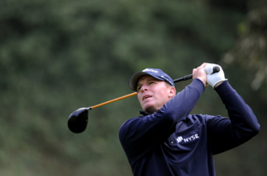 Defending champion Steve Stricker of the US, tees off at the 8th hole during the Pro-Am event prior to the start of the Northern Trust Open at the Riviera Country Club in Los Angeles on February 16, 2011.
