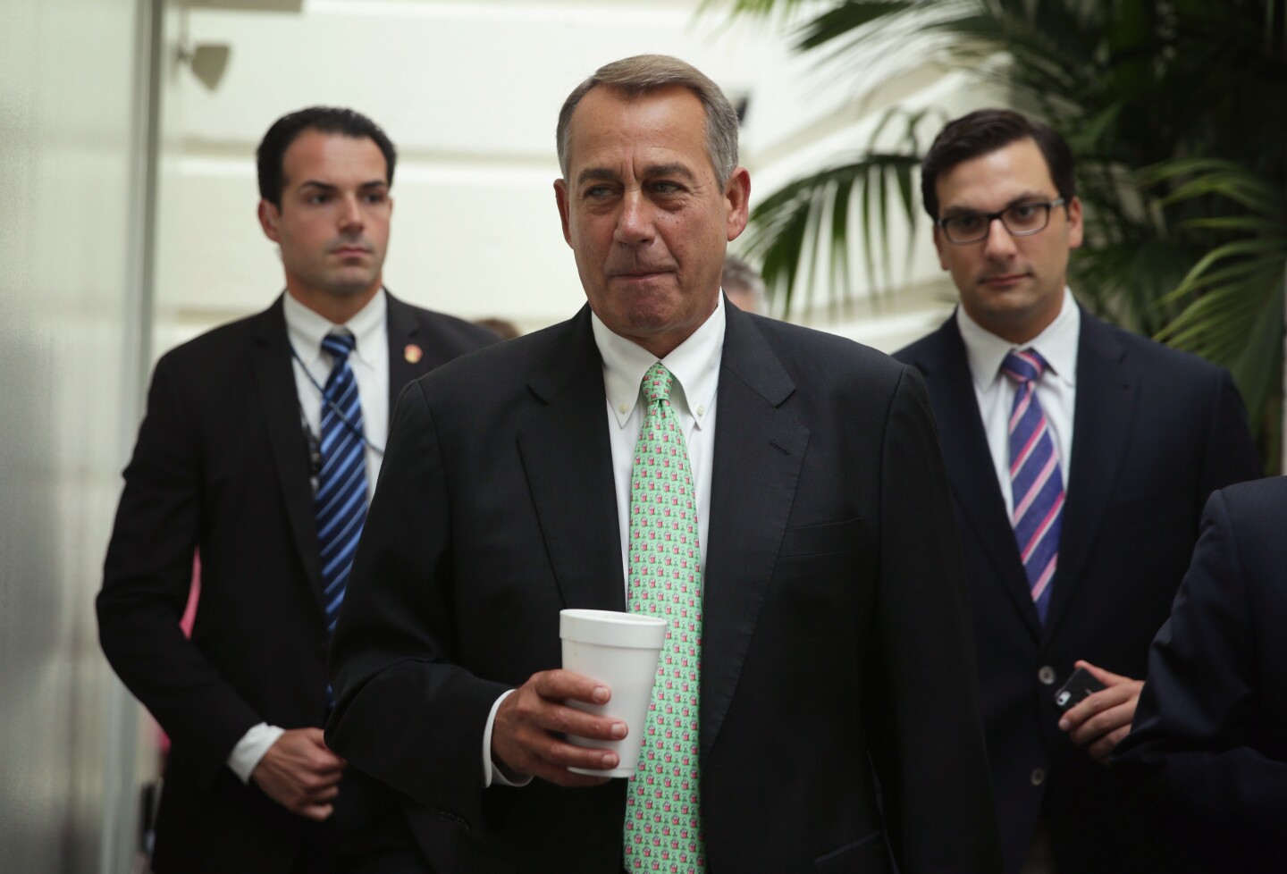 WASHINGTON, DC - AUGUST 01:  U.S. Speaker of the House Rep. John Boehner (R-OH) arrives at a House Republican Conference meeting August 1, 2014 on Capitol Hill in Washington, DC. The House came back on Friday, a day after its scheduled summer recess, trying to finish up a border supplemental spending bill that was pulled from the floor the day before because of a shortage of votes.  (Photo by Alex Wong/Getty Images)