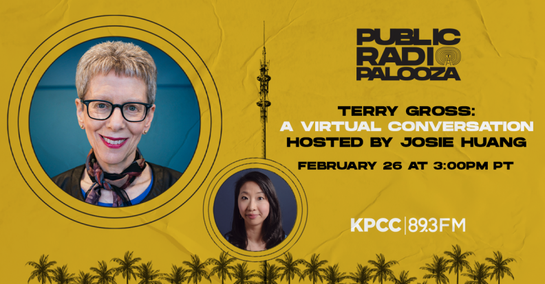 A graphic with Terry Gross' headshot in the large circle and Josie Huang's headshot in a smaller circle.