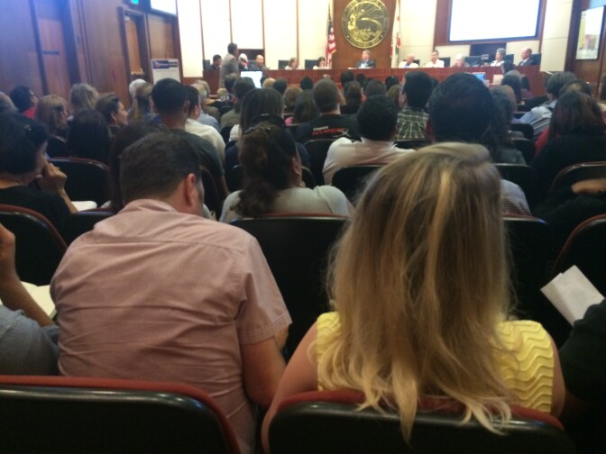 Santa Monica City Hall hosted an overflow audience who came to debate a proposed ordinance regulating short-term and vacation rentals.