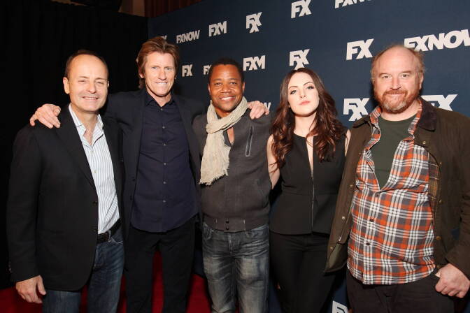 NEW YORK - APRIL 22: (L-R) CEO, FX Networks & FX Productions, John Landgraf, Denis Leary, Cuba Gooding Jr., Liz Gillies, and Louis C.K. attend the FX Networks Upfront Bowling Party at Lucky Strike on April 22, 2015 in New York City. (Photo by Carol Seitz/PictureGroup/FX)