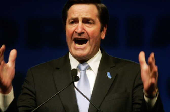 California Lt. Governor John Garamendi speaks to supporters during a rally at the California Democratic Convention April 28, 2007 in San Diego, California. The convention featured Seven of Eight announced presidential candidates as well as various California Democrats.