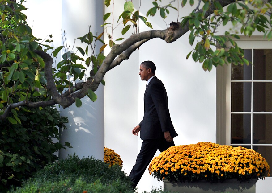 US President Barack Obama walks out of the Oval Office to board Marine One at the White House in Washington, DC on October 24, 2011 to leave for Las Vegas, Nevada,the first leg of a three-day visit to West Coast. Obama said the vast majority of Americans would see a tax cut under the bill -- a $447 billion proposal aimed at reviving economic growth and curbing 9.1 percent unemployment. The White House has touted the jobs bill as a shot-in-the-arm for the economy, and accused Republicans of playing politics by blocking it. AFP PHOTO/Karen BLEIER (Photo credit should read KAREN BLEIER/AFP/Getty Images)