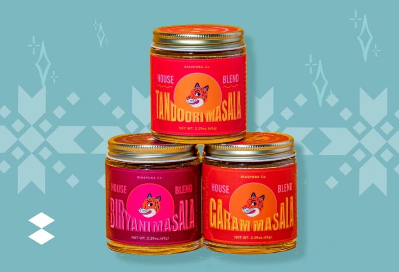 Three jars sit in a small pyramid formation. The each jar contains a label different colors with the drawing on tiger.