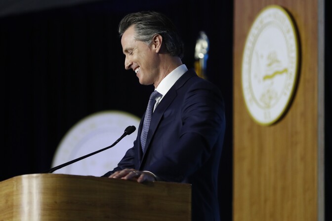 SACRAMENTO, CA - JANUARY 07: Governor Gavin Newsom delivers his inaugural address after being sworn in as the 40th governor of California on January 7, 2019 in Sacramento, California. Gavin Newsom will begin his first term after serving as the 42nd Mayor of San Francisco as well as Lieutenant Governor of California since 2010 alongside outgoing governor Jerry Brown (Photo by Stephen Lam/Getty Images)