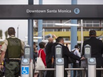 Members of the Metro board of directors take a sneak peek ride from the Culver City to Downtown Santa Monica Stations on the new Expo Line extension on Monday morning, May 9, 2016. The line opens to the public on May 20.