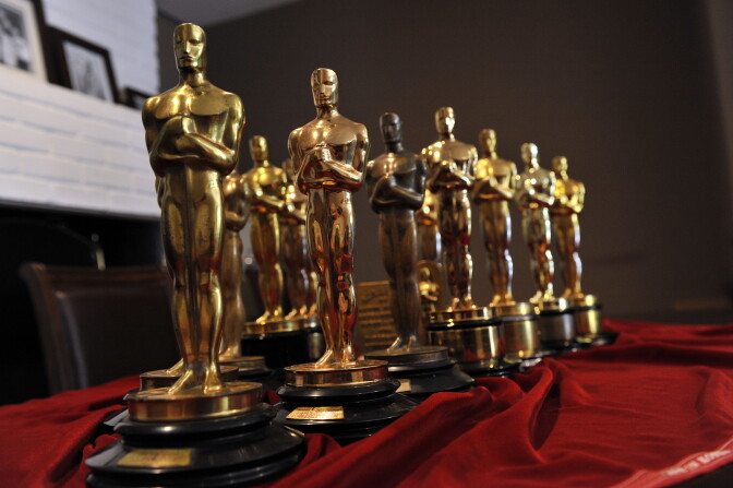 BRENTWOOD, CA - FEBRUARY 24: Nate Sanders displays the collection of Oscar statuettes that his auction company will sell online to the highest bidder on February 24, 2012 in Brentwood, California. (Photo by Toby Canham/Getty Images)