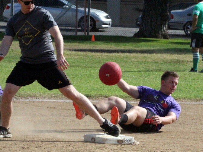 Participants in a West Hollywood Kickball league. Ever wonder where the rules of kickball come from? You might be surprised. 
