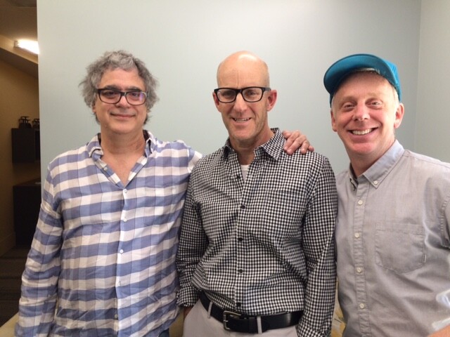 "Beatriz at Dinner" director Miguel Arteta (left) and screenwriter Mike White flank The Frame's John Horn.