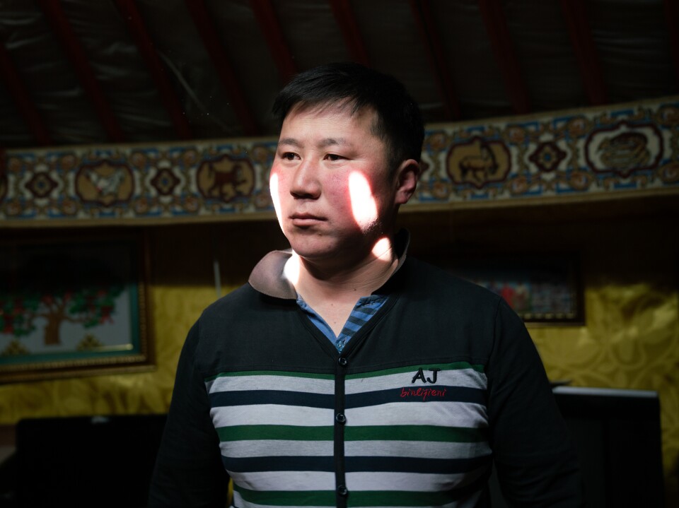 Oyutan Gonchig, 35, is part of a herding family and grew up racing horses. In 2000, a <em>dzud</em> claimed his livestock. Oyutan and many others left the countryside and moved to Mongolia's capital, Ulaanbaatar, shortly thereafter. "No one wanted to stay in the countryside, because it was just impossible to make a living," he says.