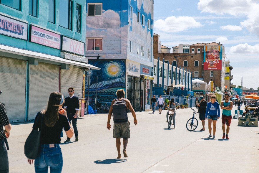 An image of pedestrians at Venice Beach.