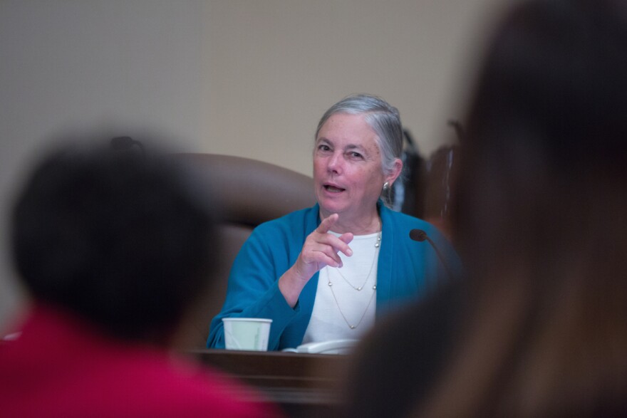 Senator Fran Pavley, D-Agoura Hills, attends a Senate Governance and Finance Committee meeting Wednesday, June 11, 2015 at the State Capitol in Sacramento, Calif.