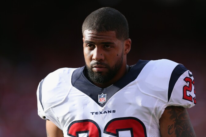 Running back Arian Foster #23 of the Houston Texans looks on prior to the start of the game against the San Francisco 49ers at Candlestick Park on October 6, 2013 in San Francisco, California.   