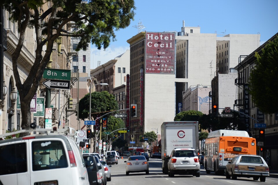 The exterior of the Cecil Hotel is seen in Los Angeles California February 20, 2013.