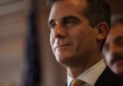 Eric Garcetti discusses a new deal he reached with Department of Water and Power workers on August 22nd, 2013 at Los Angeles City Hall.