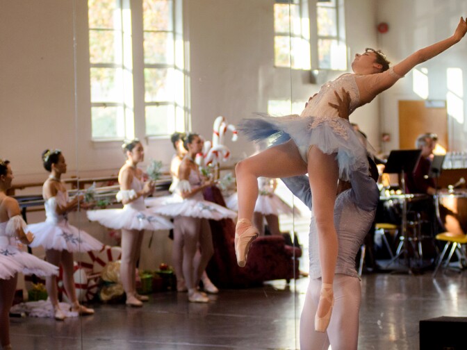 A dancer is lifted into the air during rehersal of The Nutcracker at Anaheim Ballet in Anaheim, Calif., Saturday, Dec. 8, 2012.