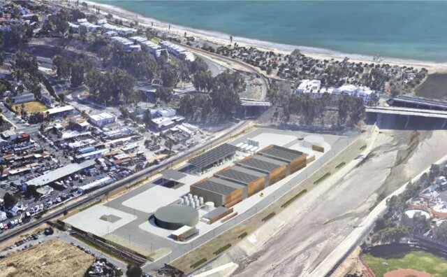 An artistic rendering of a proposed ocean desalination plant in Dana Point, Calif.