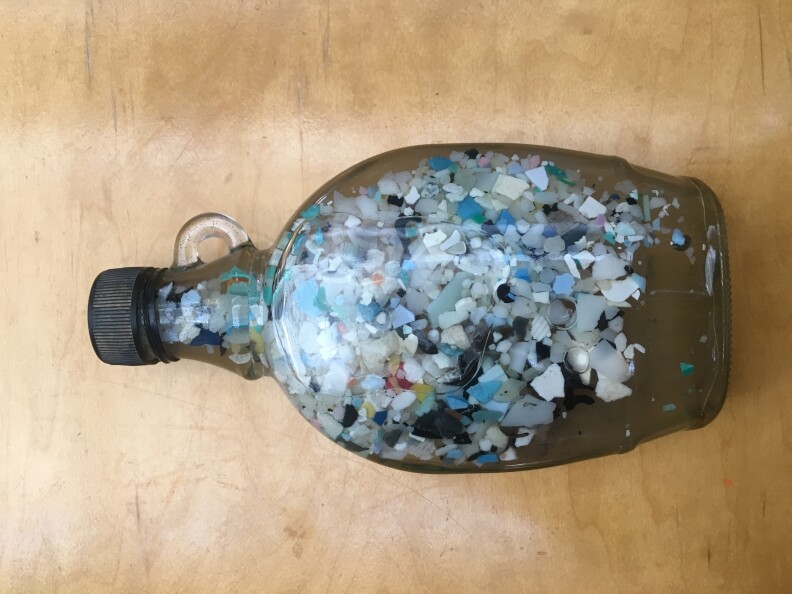 The plastic gets broken down into tiny particles and form a "smog" of pollution in the Pacific Ocean. 