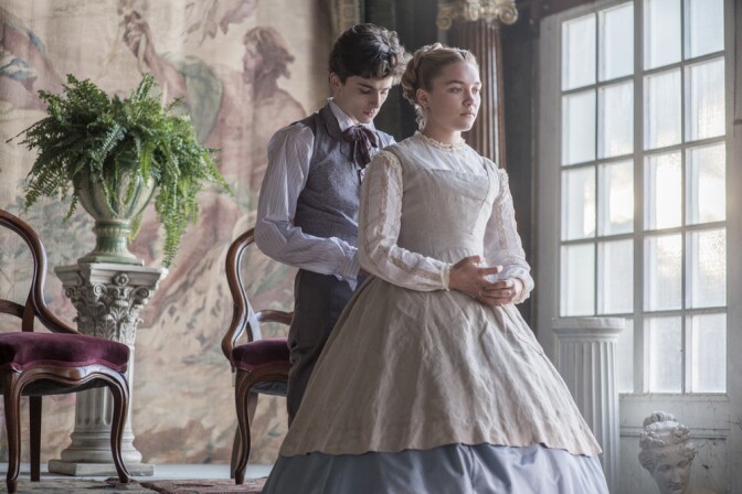 Florence Pugh and Timothee Chalamet star in 'Little Women.'