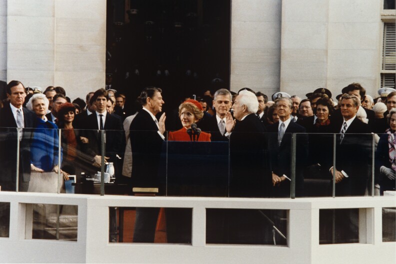 Ronald Reagan and Nancy Reagan at his [residential inauguration on Jan. 20, 1981, in Washington, D.C.