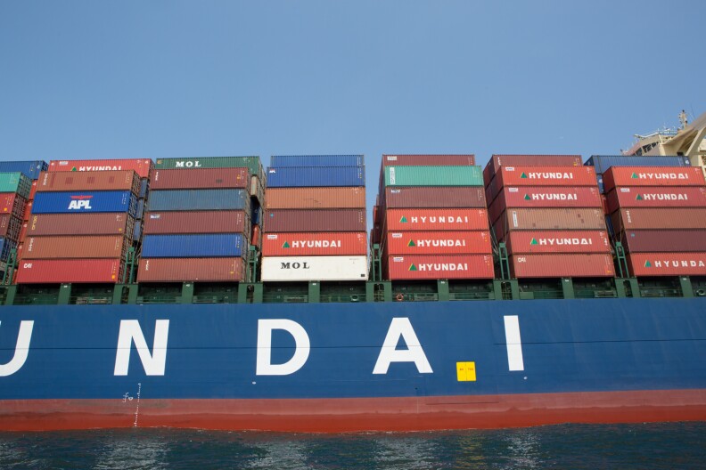 A cargo vessel from Korea carries goods that will be distributed in the U.S.