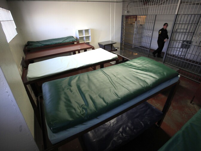 Double-tiered bunks are seen in one of the cells at a formerly closed housing unit  at  the Rio Cosumnes Correctional Center, in Elk Grove, Calif. that was scheduled to be reopened to handle the increase of inmates sentenced under the new prison realignment program.
