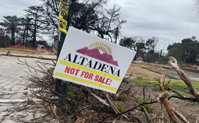 A sign reads "Altadena Not For Sale!"