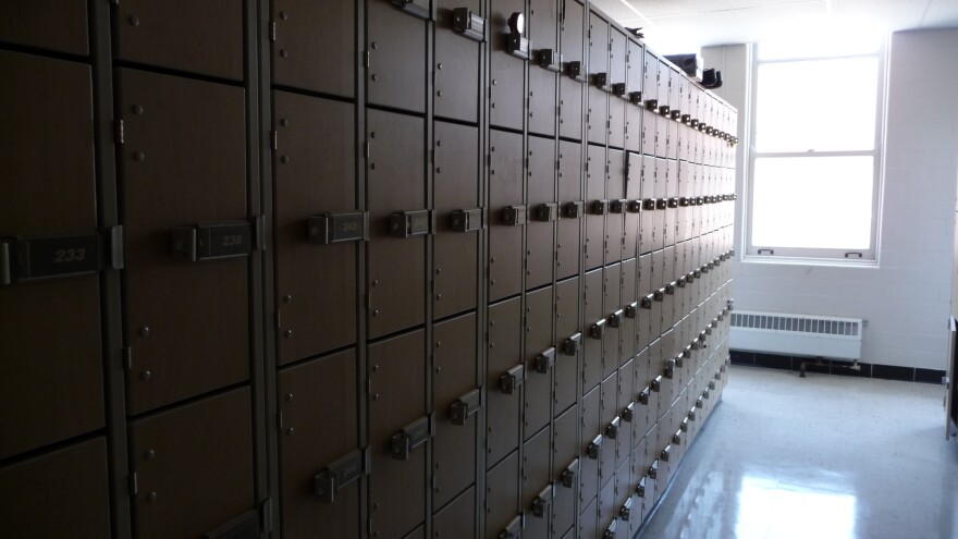 An old gym locker room.