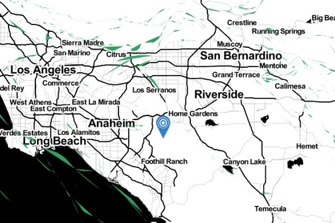 The epicenter of a 2.5 earthquake near Yorba Linda on Wednesday, Feb. 12, 2014.