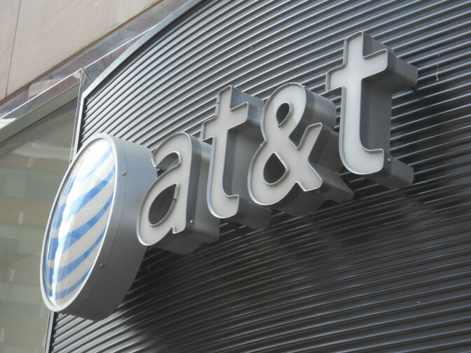 The AT&T logo is seen on June 2, 2010 in Washington DC.