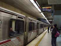 A train pulls into the station at the Universal City Metro train station on December 6, 2016 in Universal City, California.
Authorities ratcheted up security on the Los Angeles metro following a tip from overseas about an impending bomb attack Tuesday against a station in the sprawling rail network.
The threat was relayed by an anonymous man who called a public safety line run by an unidentified foreign government, which then passed on the information to a Federal Bureau of Investigation terrorism task force, said Deirdre Fike, assistant director in charge of the FBI's office in Los Angeles.
 / AFP / Robyn Beck        (Photo credit should read ROBYN BECK/AFP/Getty Images)