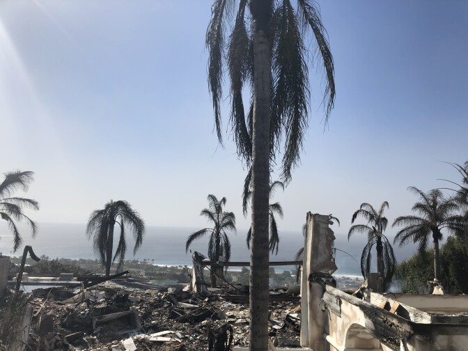 A burnt out house off Pacific Coast Highway, near Leo Carillo State Beach in Malibu, CA. (Matt Tinoco/KPCC)