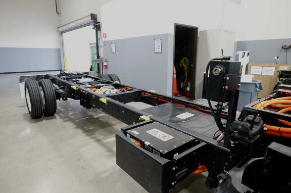  The chassis of an Isuzu truck post-electric retrofit.