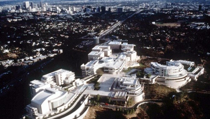 Aerial view of the Getty Center in Brentwood, California. 