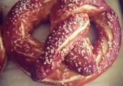 A homemade laugenbrezeln. An authentic German pretzel made with lye. 