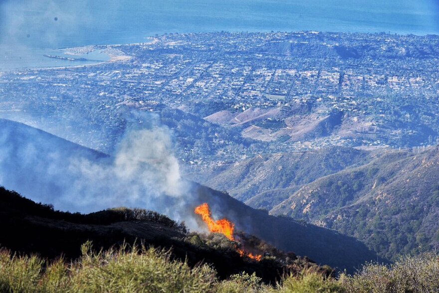 Windy, dry Santa Ana conditions fueled a brush fire in the hills above Santa Barbara and Montecito on Thursday, October 29, 2015.
