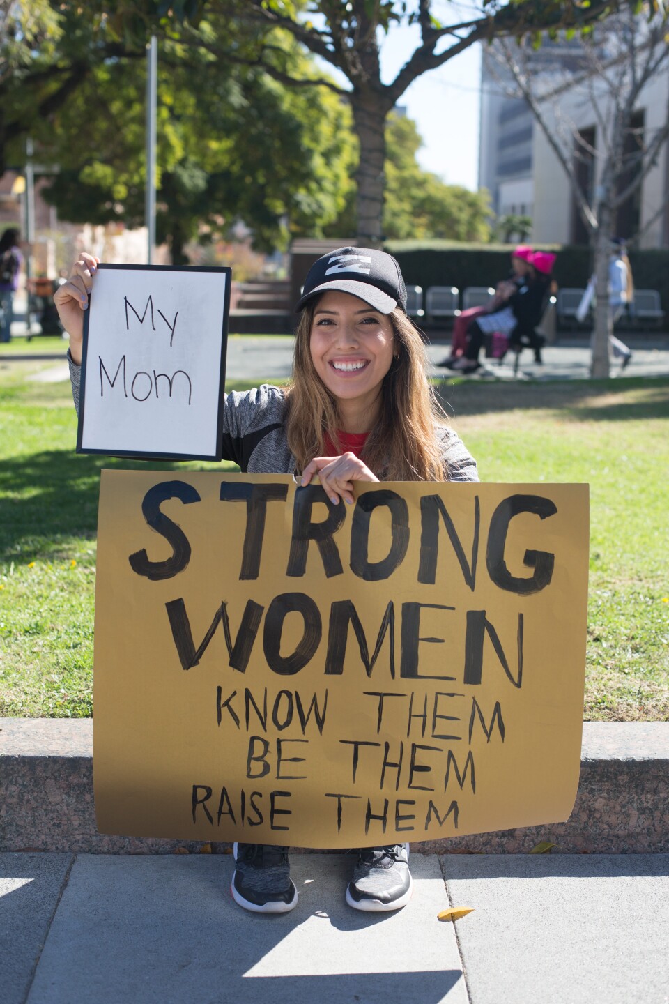 Gia Alulema, 26, of Silverlake. I picked my mom because she raised me to be a strong and independent woman. January 20, 2018 at Downtown Los Angeles, California. (James Bernal for KPCC)