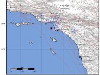 A map showing where an earthquake hit.