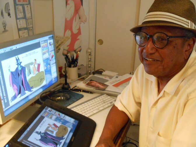 Artist and animator Floyd Norman in his office.