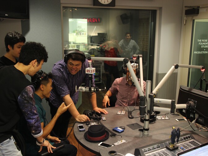 Members of the Filharmonic sing at KPCC.
